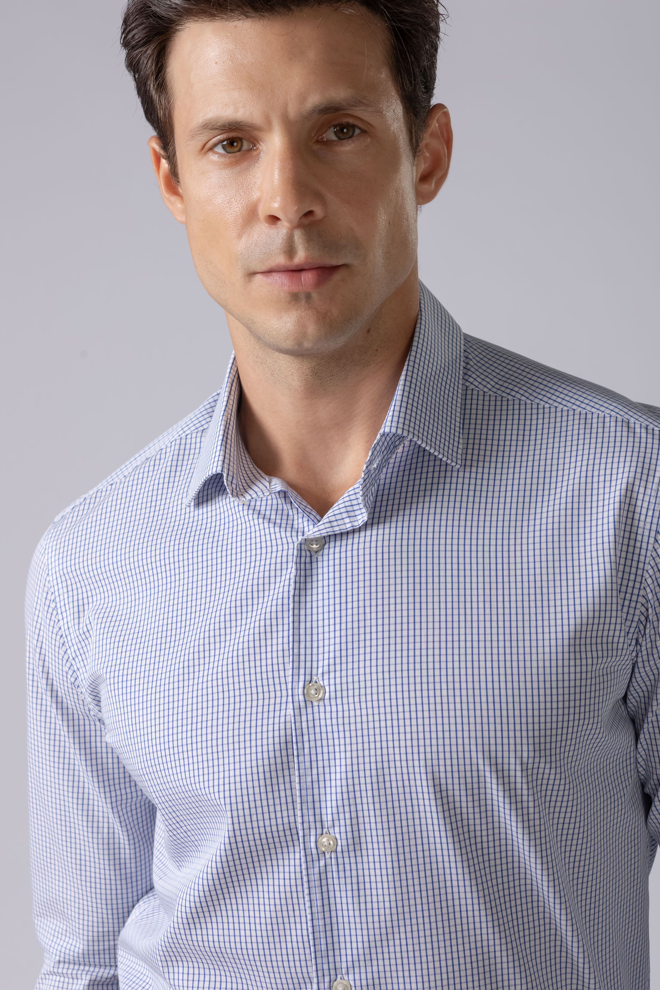 Camisa Manga Longa Slim fit Quadriculdo Marinho 