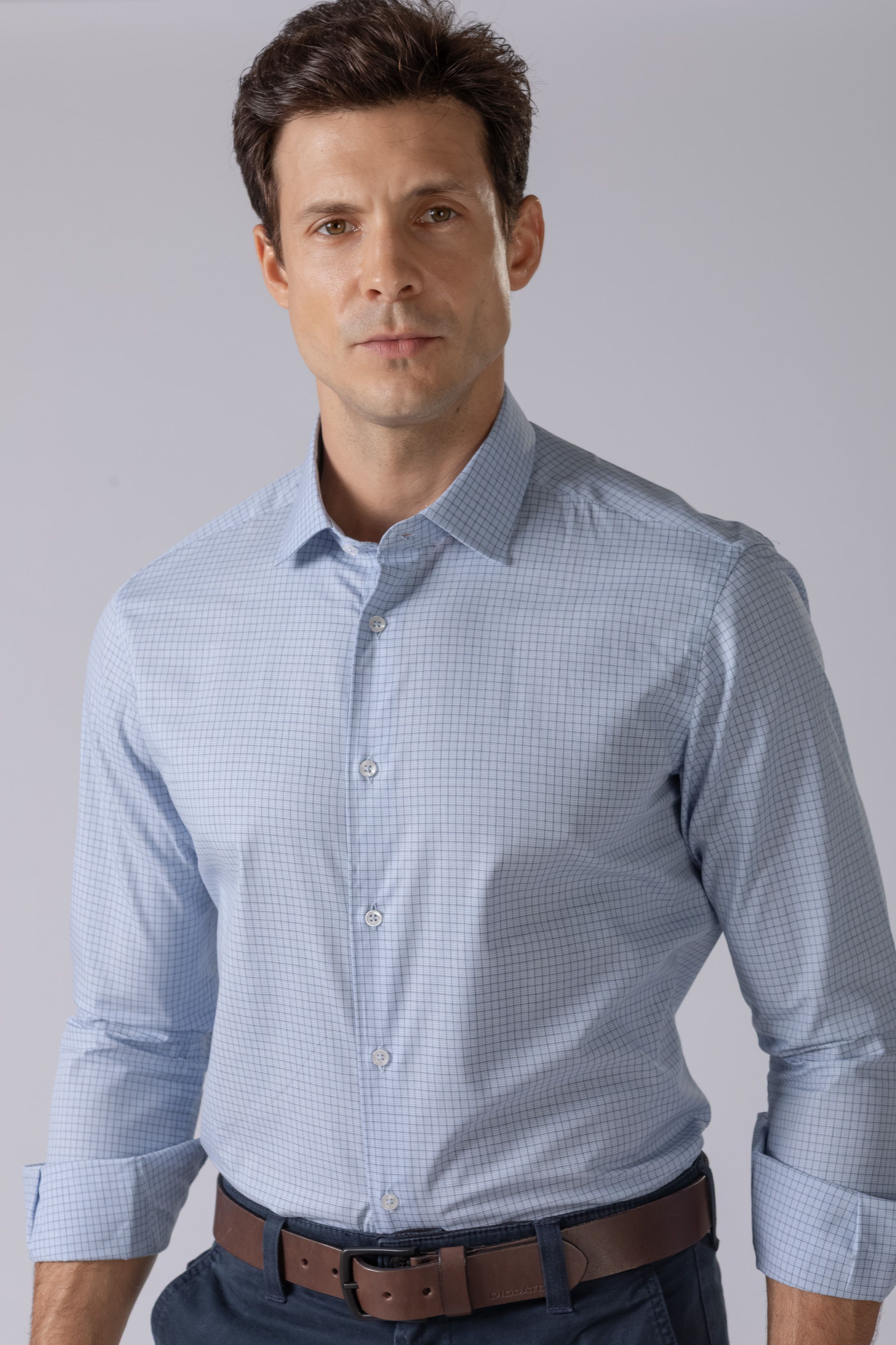 Camisa Manga Longa Regular Quadriculado Azul - Diodato Alfaiataria