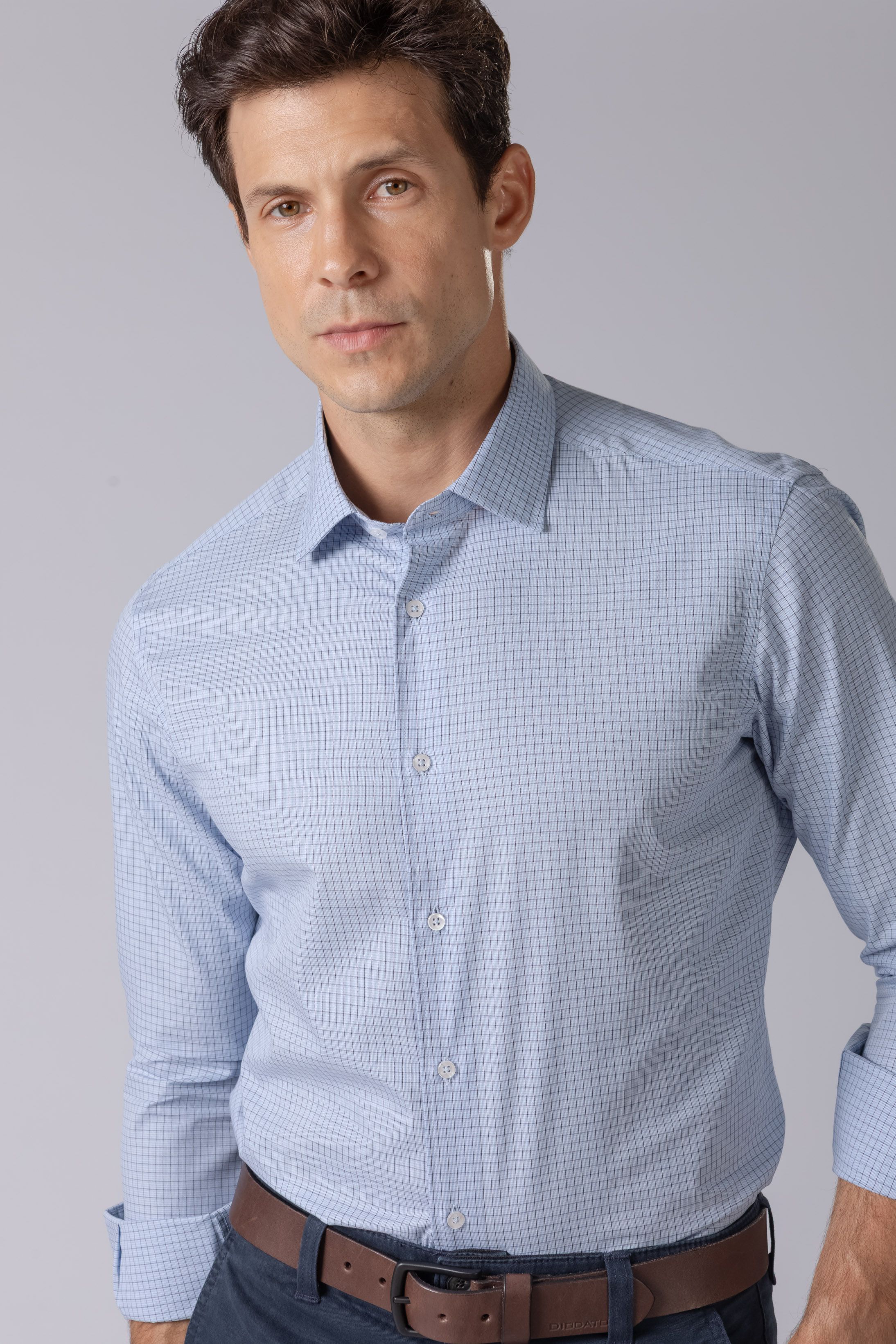 Camisa Manga Longa Regular Quadriculado Azul