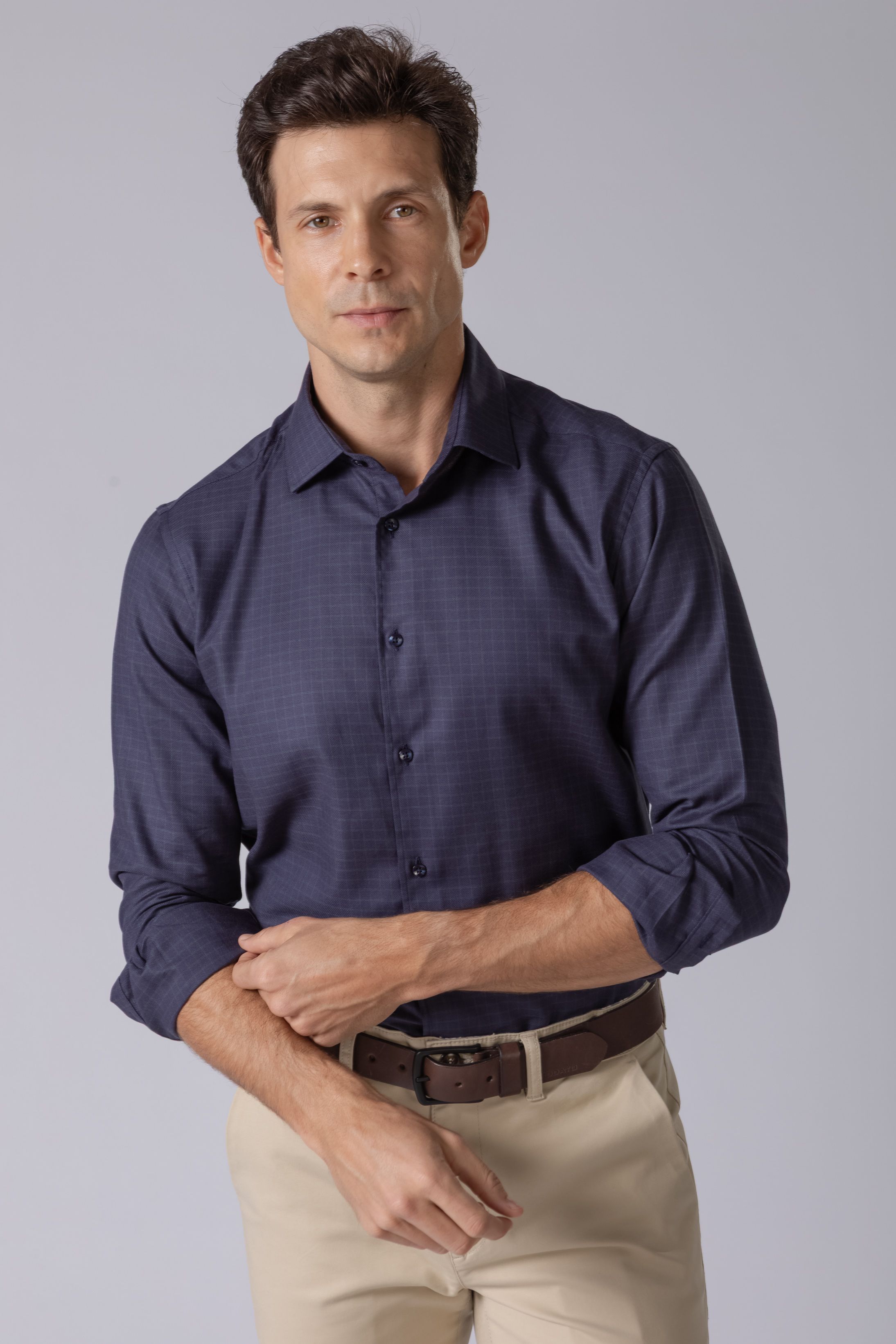 Camisa Manga Longa Slim fit Marinho Quadriculado - Diodato Alfaiataria