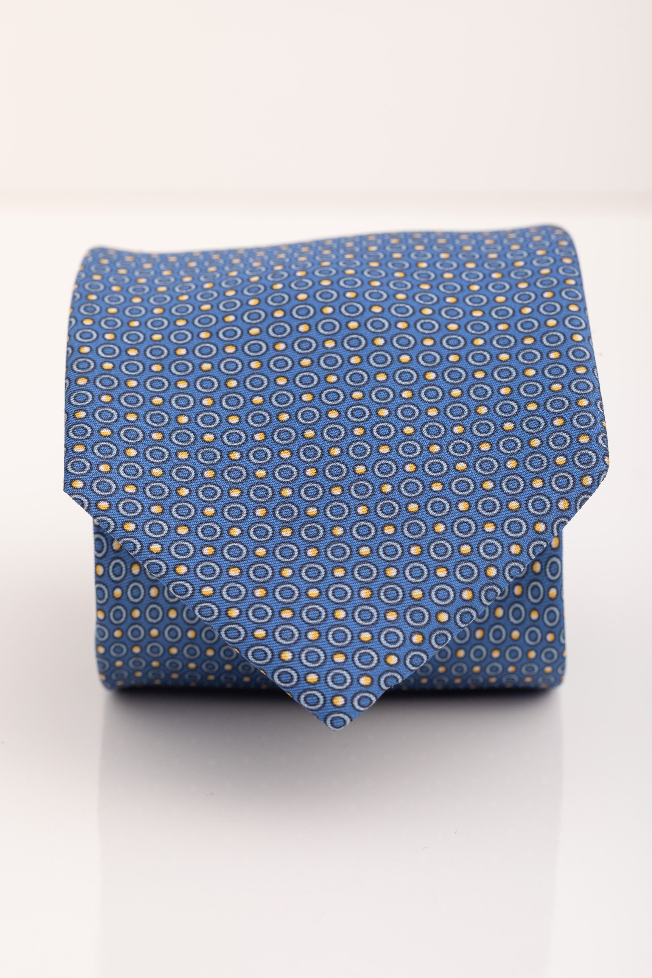 Gravata Seda Italiana Azul com amarelo - Diodato Alfaiataria