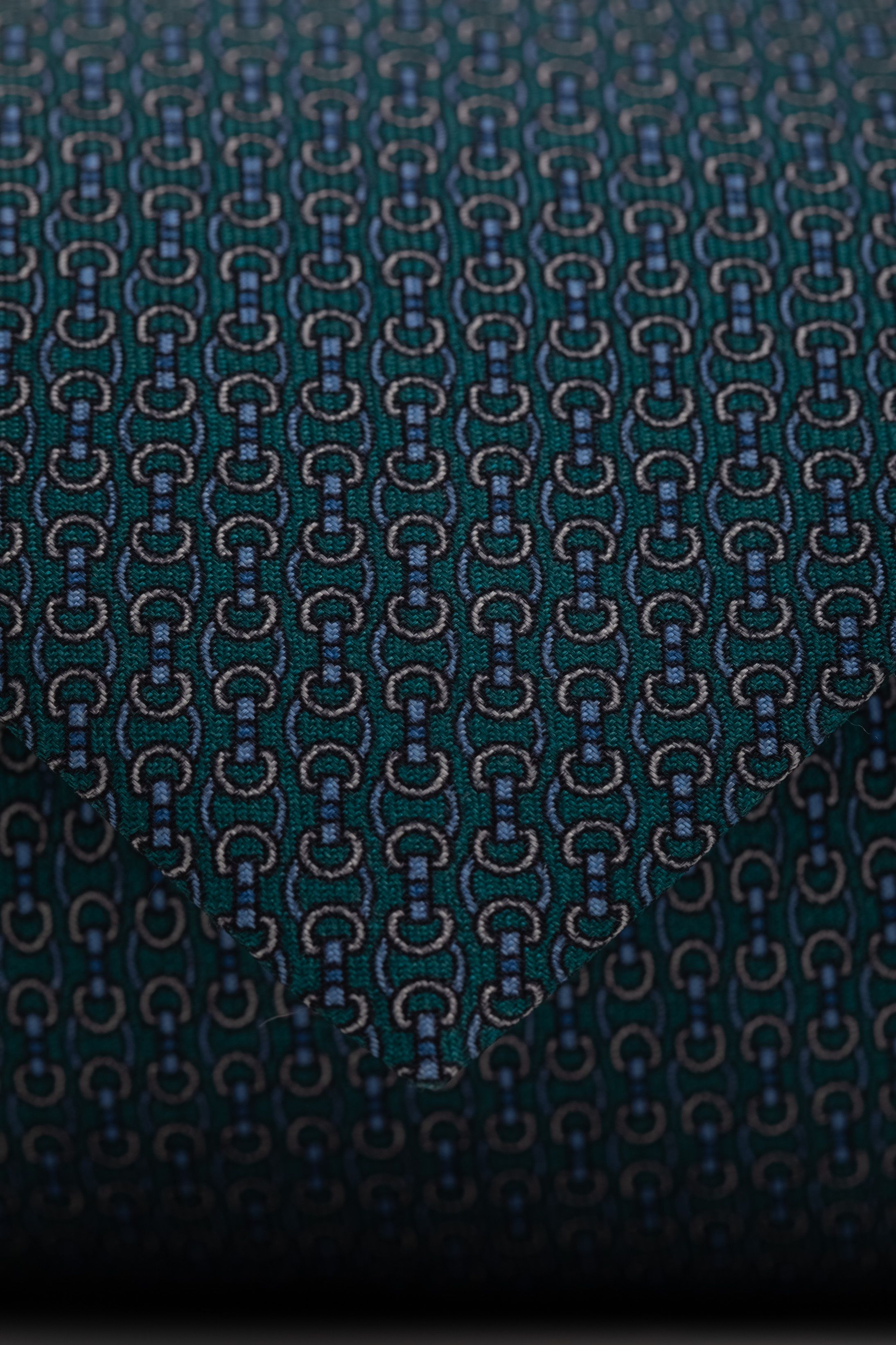 Gravata Seda Italiana Verde Micro desenho Azul