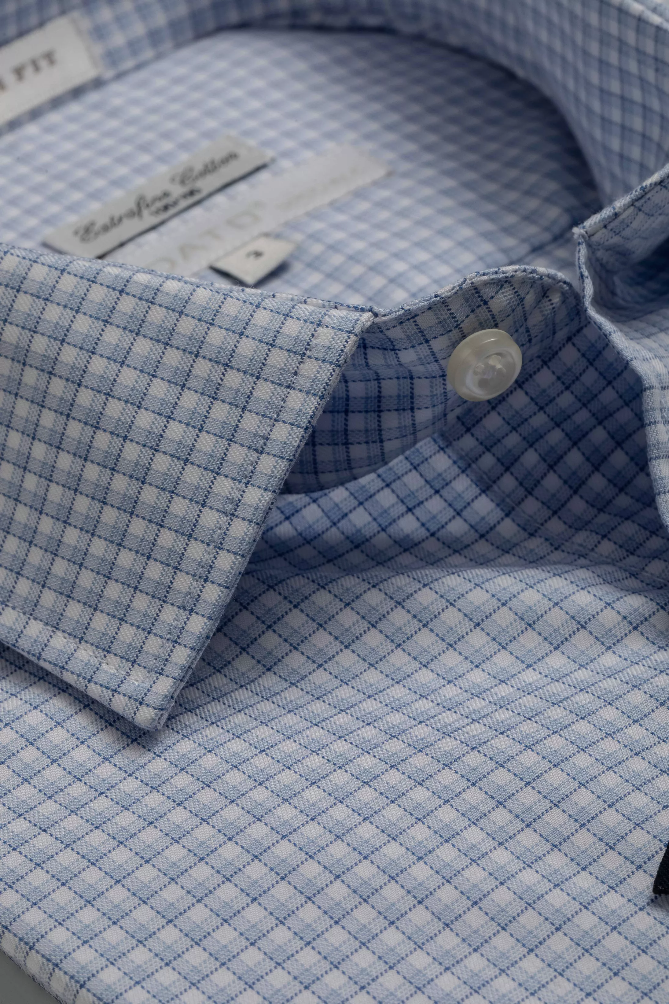 Camisa Manga Longa Slim fit Branco quadriculado az... - Diodato Alfaiataria