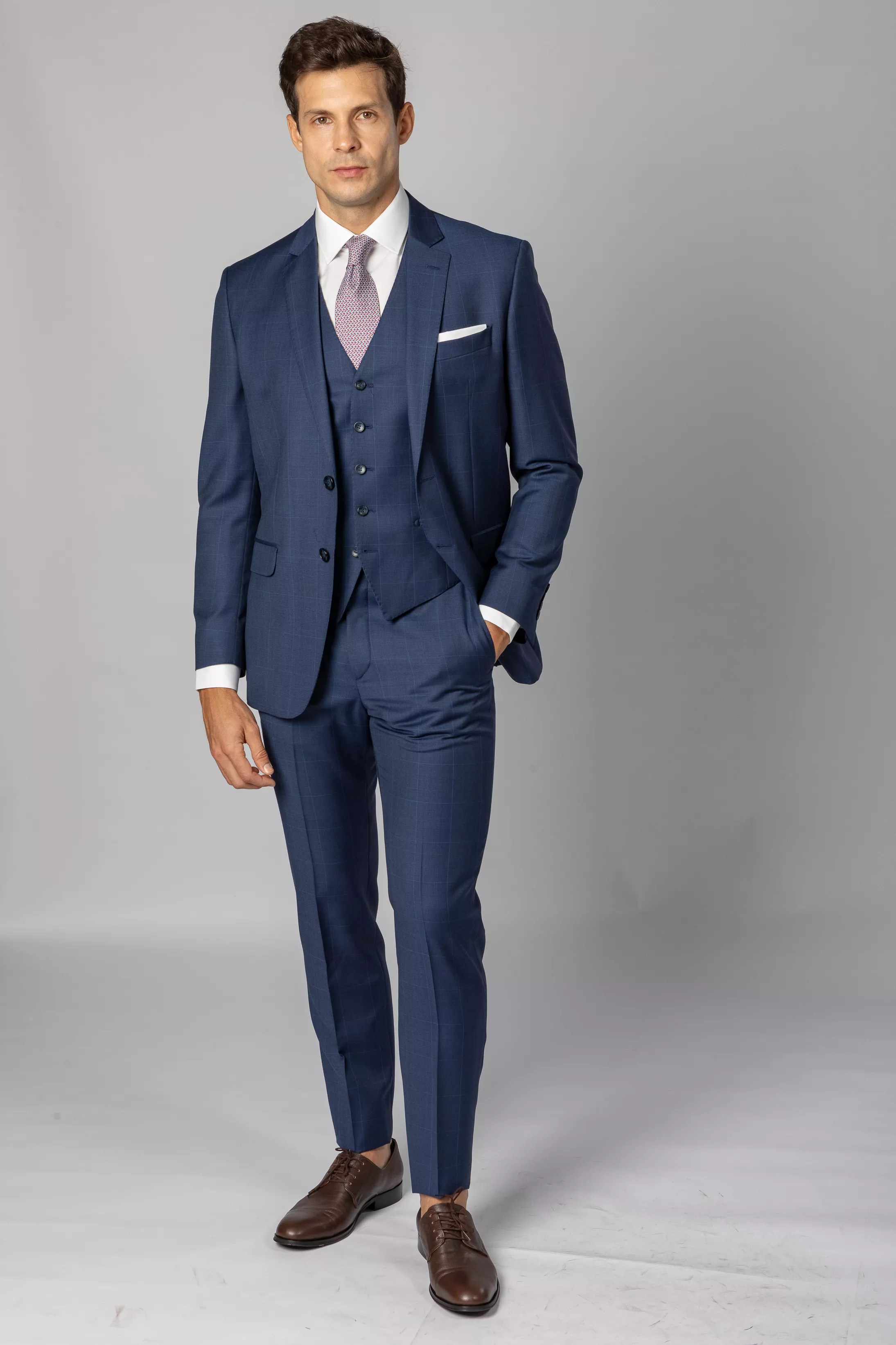 Terno Super 120 Slim Window Pane Azul - Diodato Alfaiataria