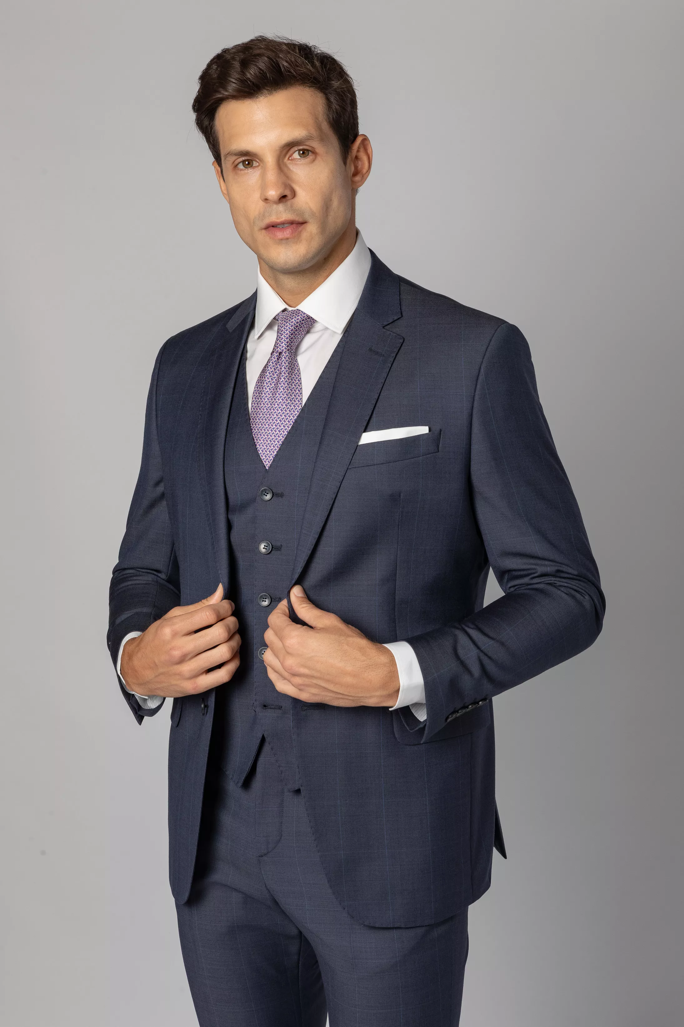 Terno Super 120 Slim Window Pane Marinho - Diodato Alfaiataria