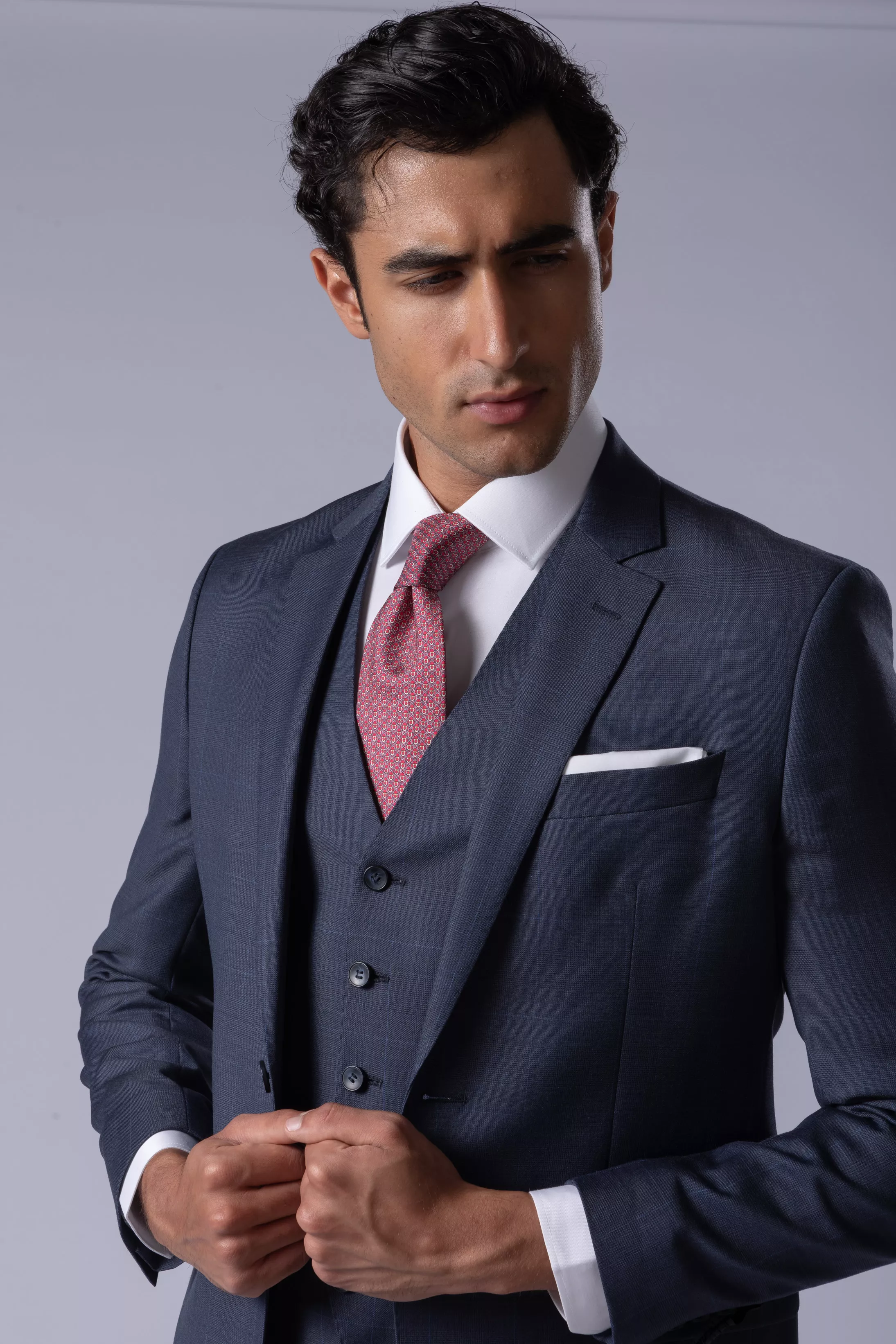 Terno Super 120 Slim Window Pane Marinho - Diodato Alfaiataria