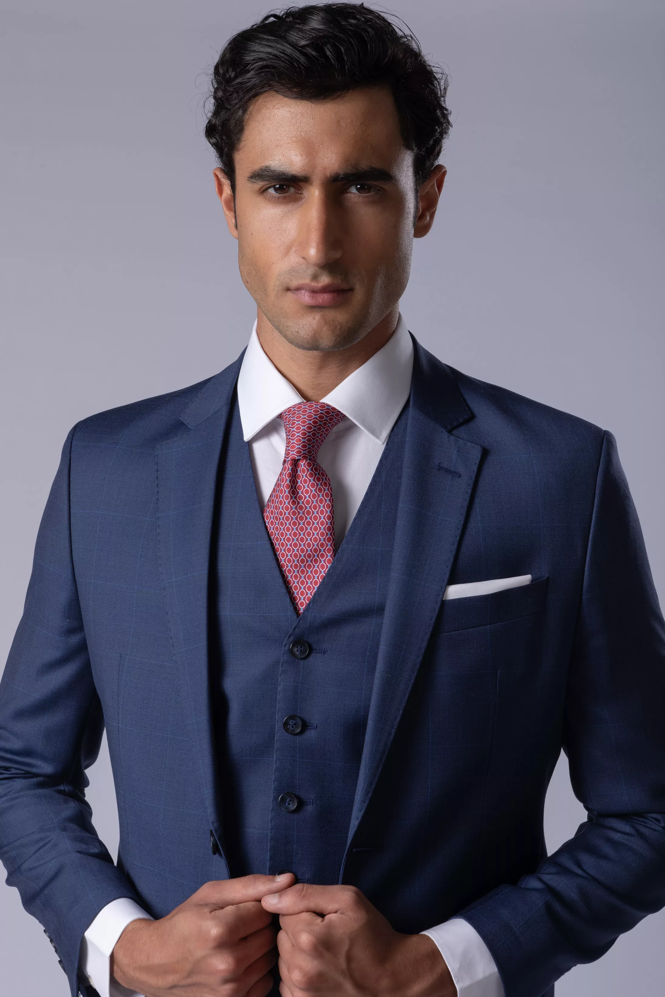 Terno Super 120 Slim Window Pane Azul - Diodato Alfaiataria