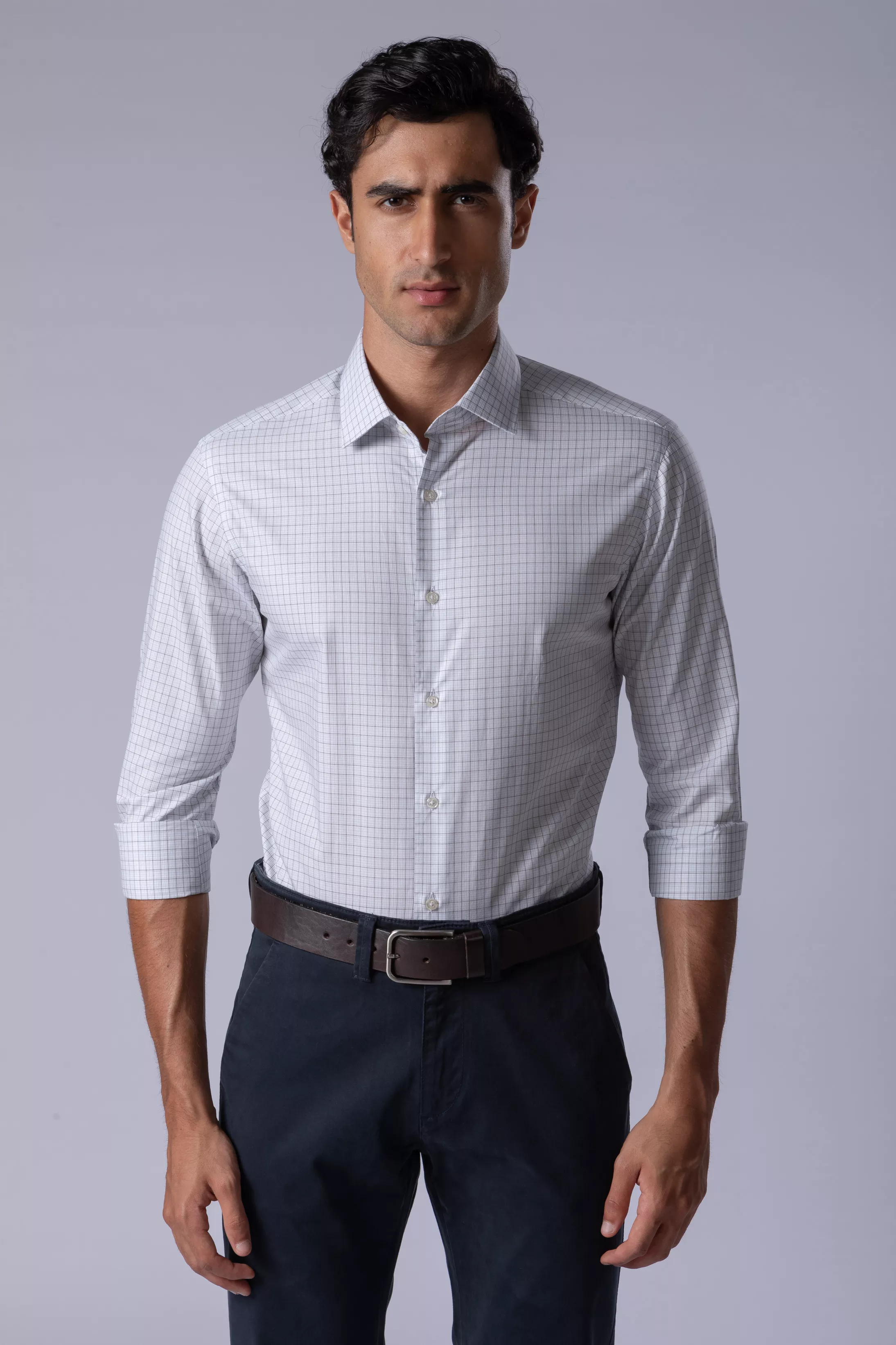 Camisa Manga Longa Slim fit Quadriculado preto/azu - Diodato Alfaiataria