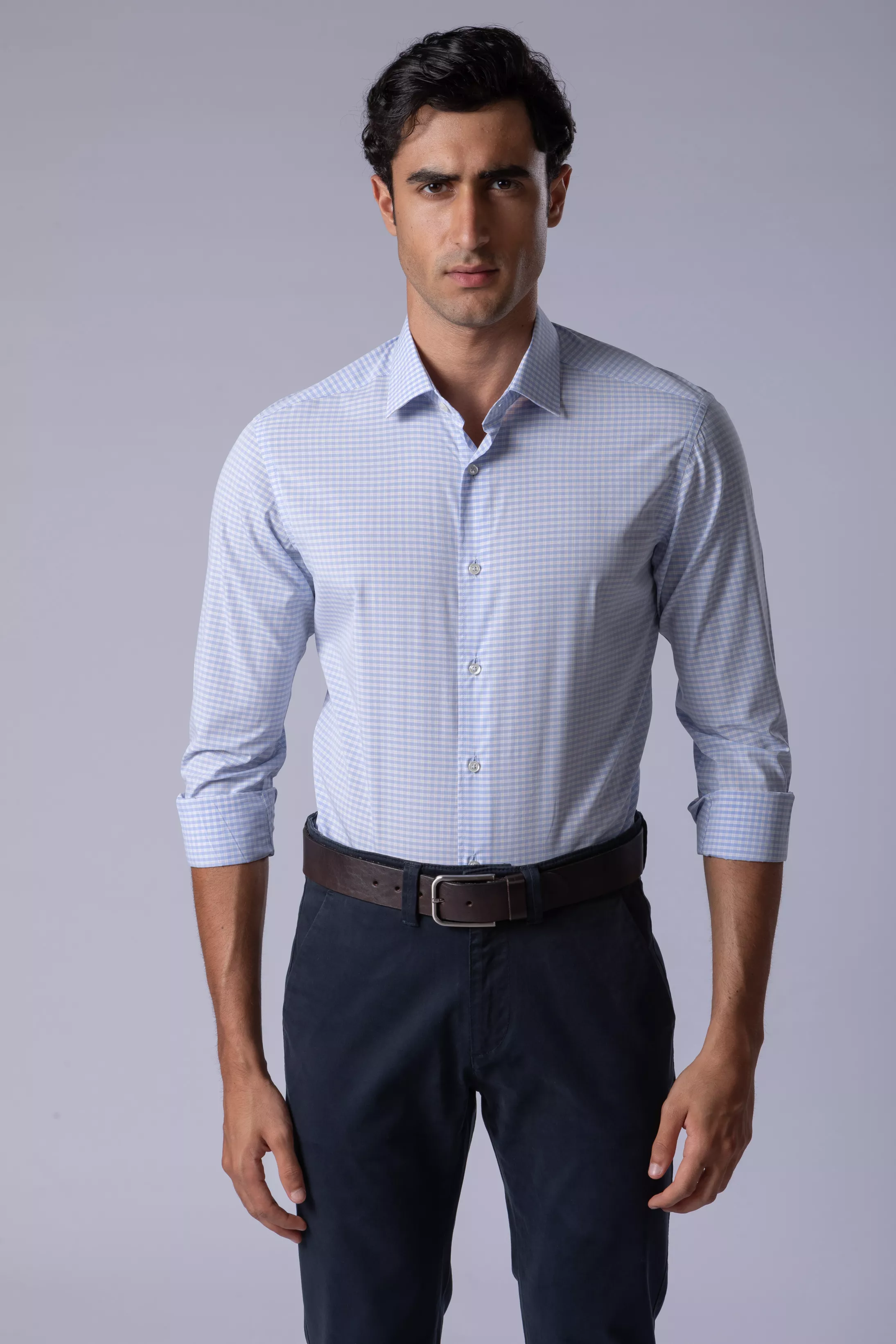 Camisa Manga Longa Slim fit Azul quadriculado - Diodato Alfaiataria