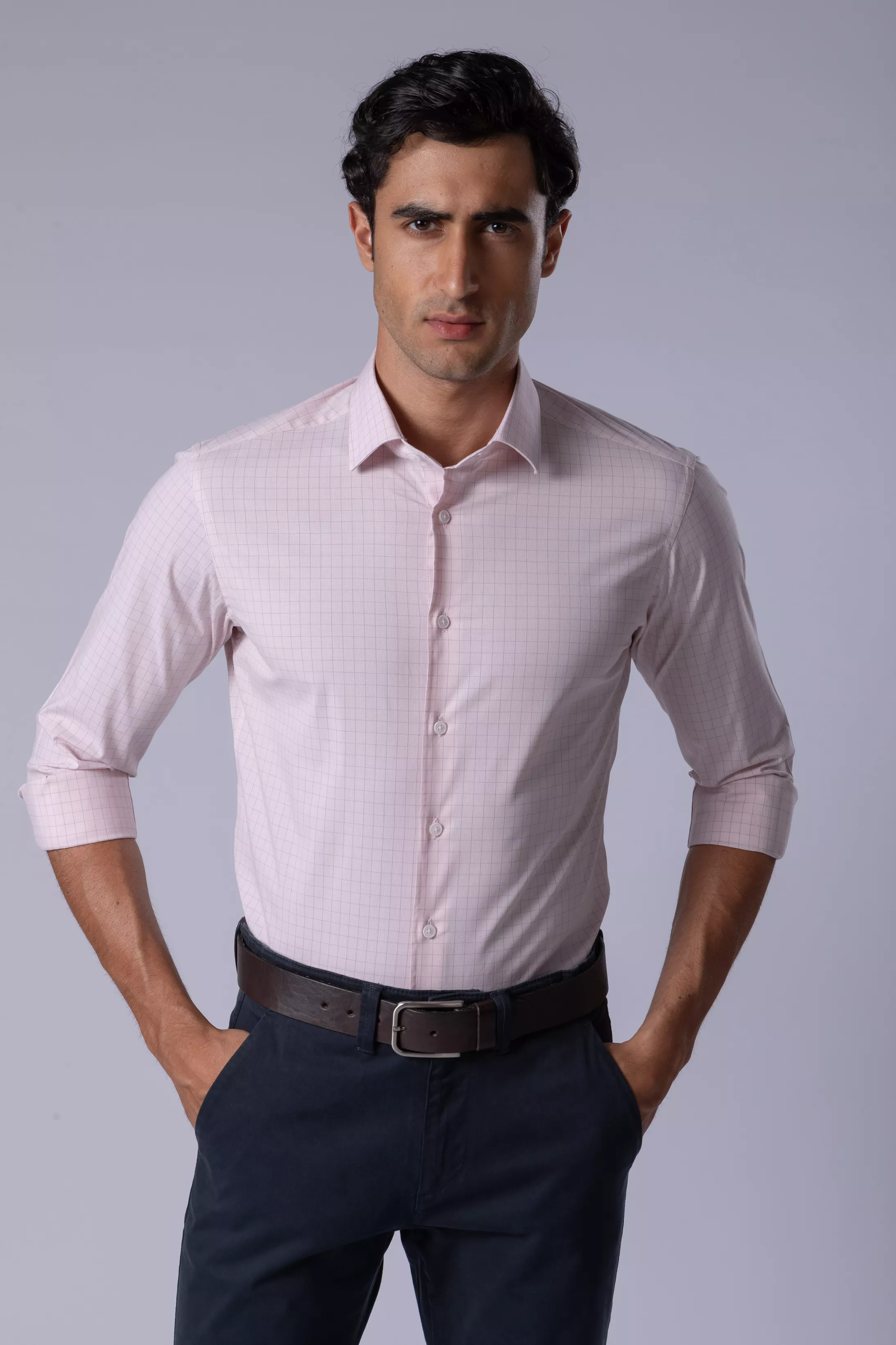 Camisa Manga Longa Slim fit Quadriculado rosa - Diodato Alfaiataria