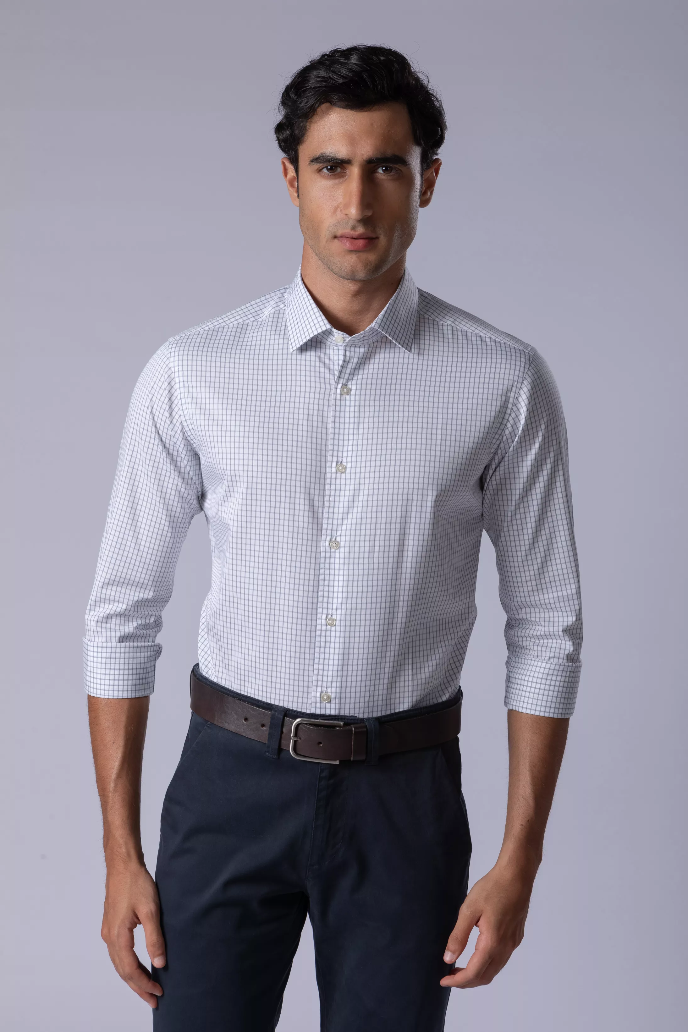 Camisa Manga Longa Slim fit Quadriculado cinza - Diodato Alfaiataria
