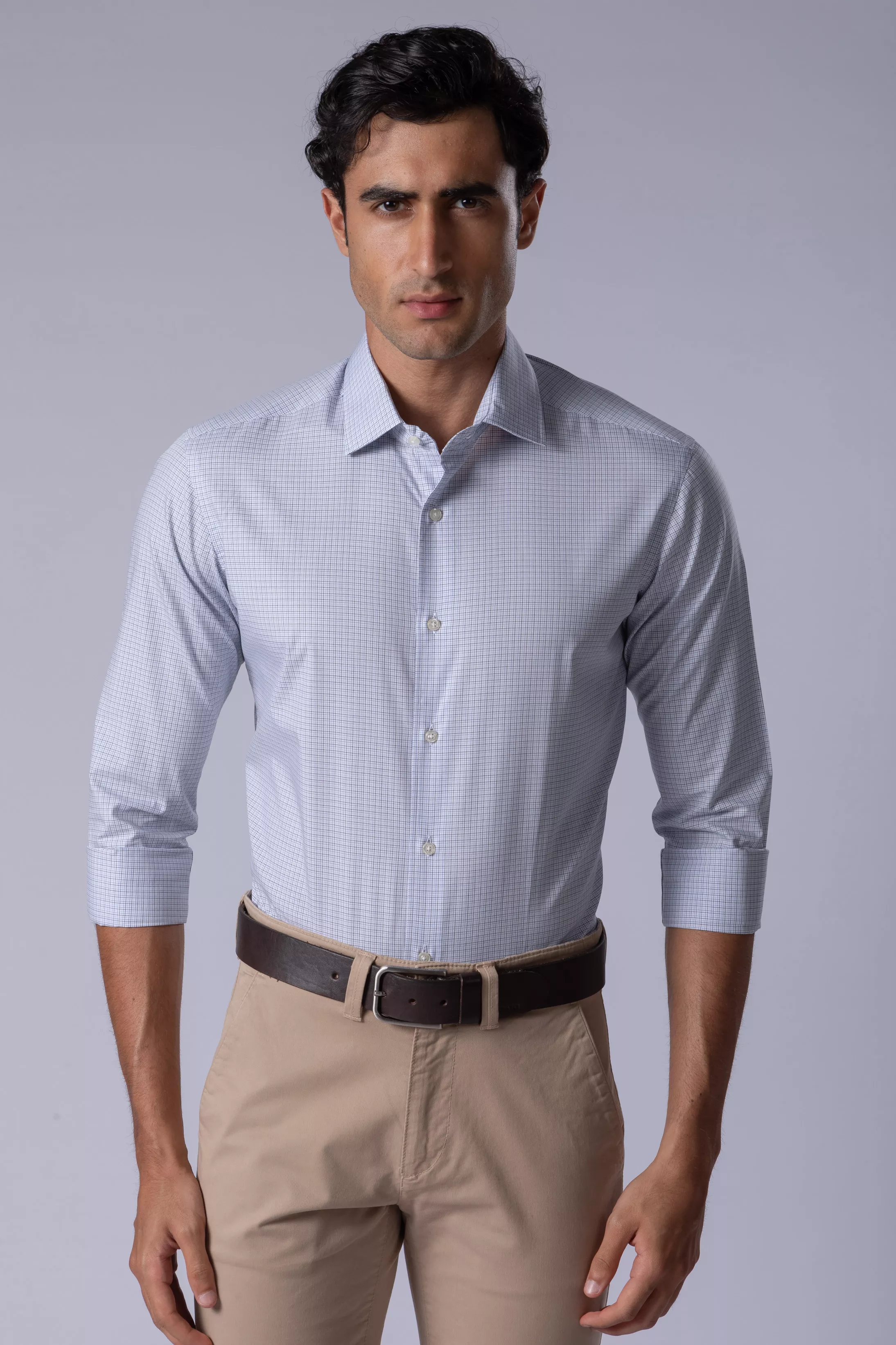 Camisa Manga Longa Slim fit Quadriculado preto/azu - Diodato Alfaiataria