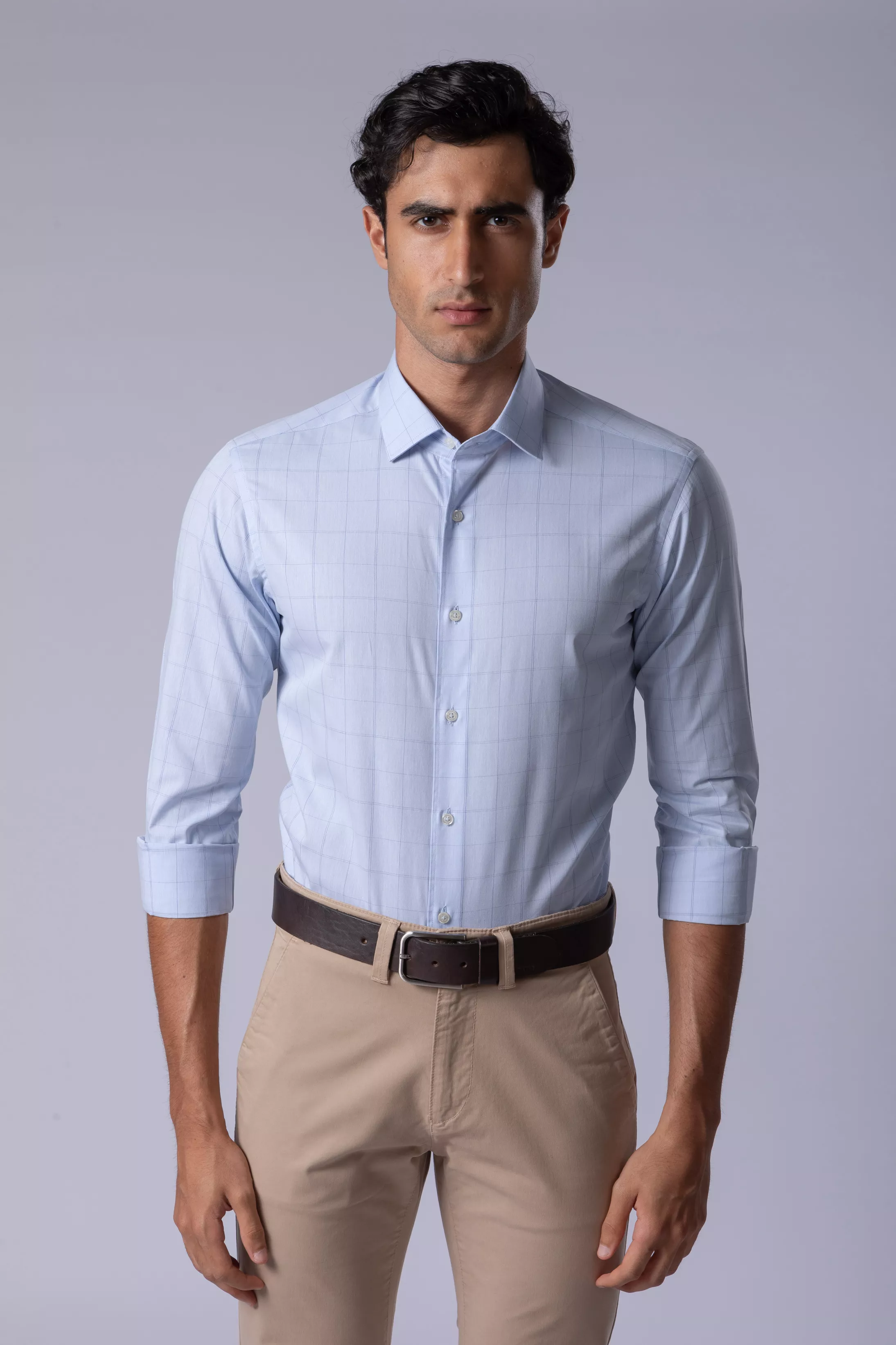 Camisa Manga Longa Slim fit Quadriculado azul - Diodato Alfaiataria