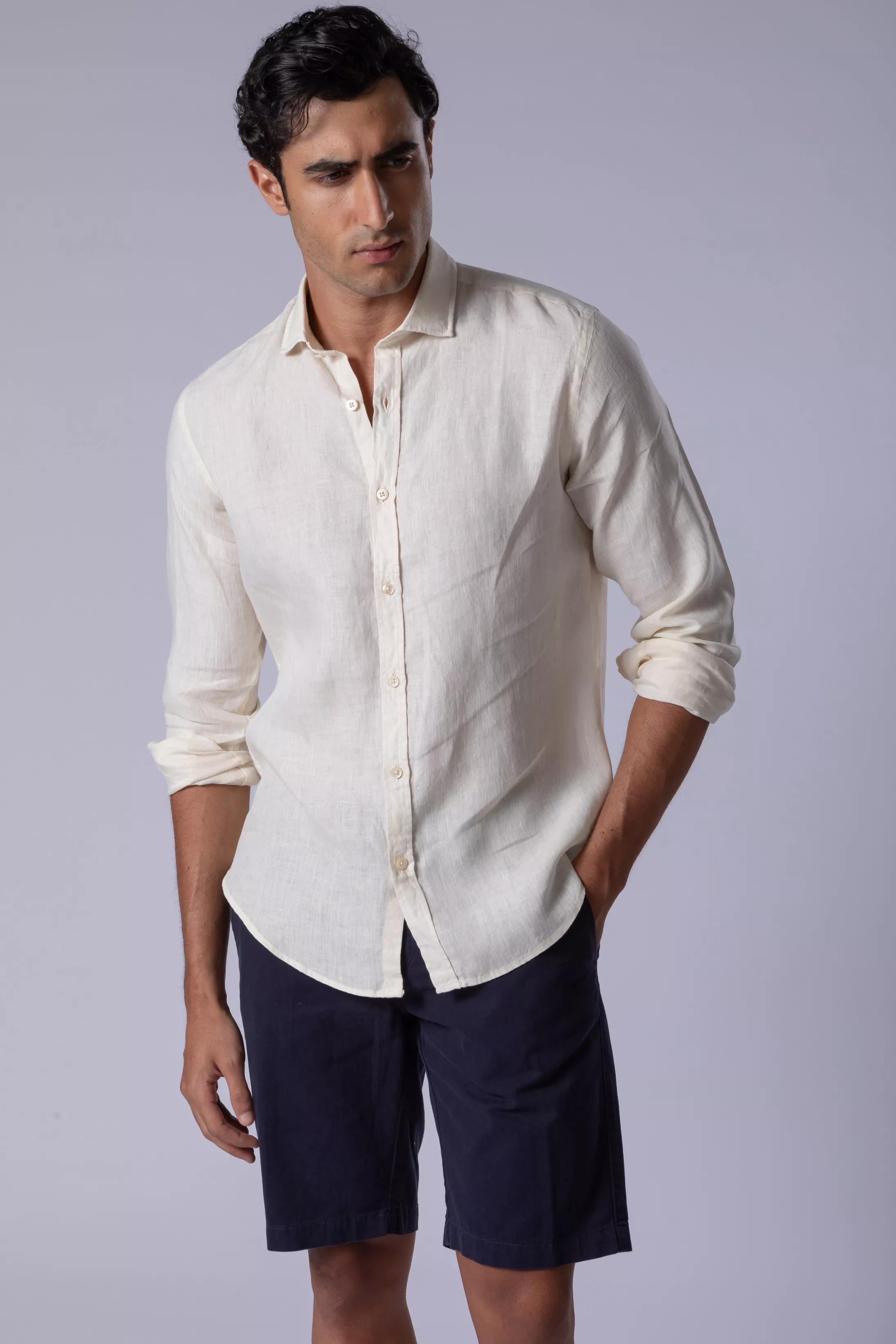 Camisa Manga Longa Slim Fit Linho amarela - Diodato Alfaiataria