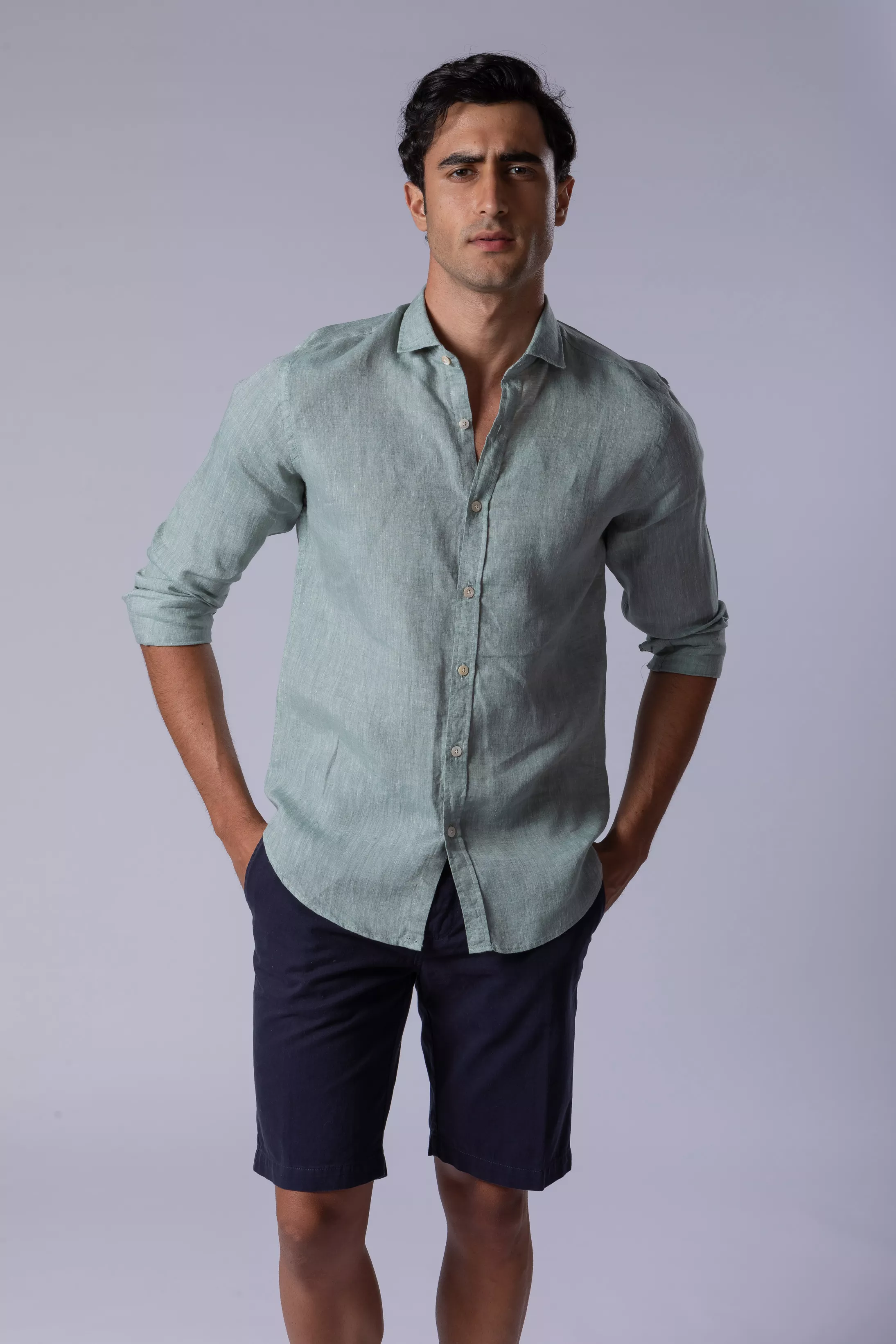 Camisa Manga Longa Regular Linho verde - Diodato Alfaiataria
