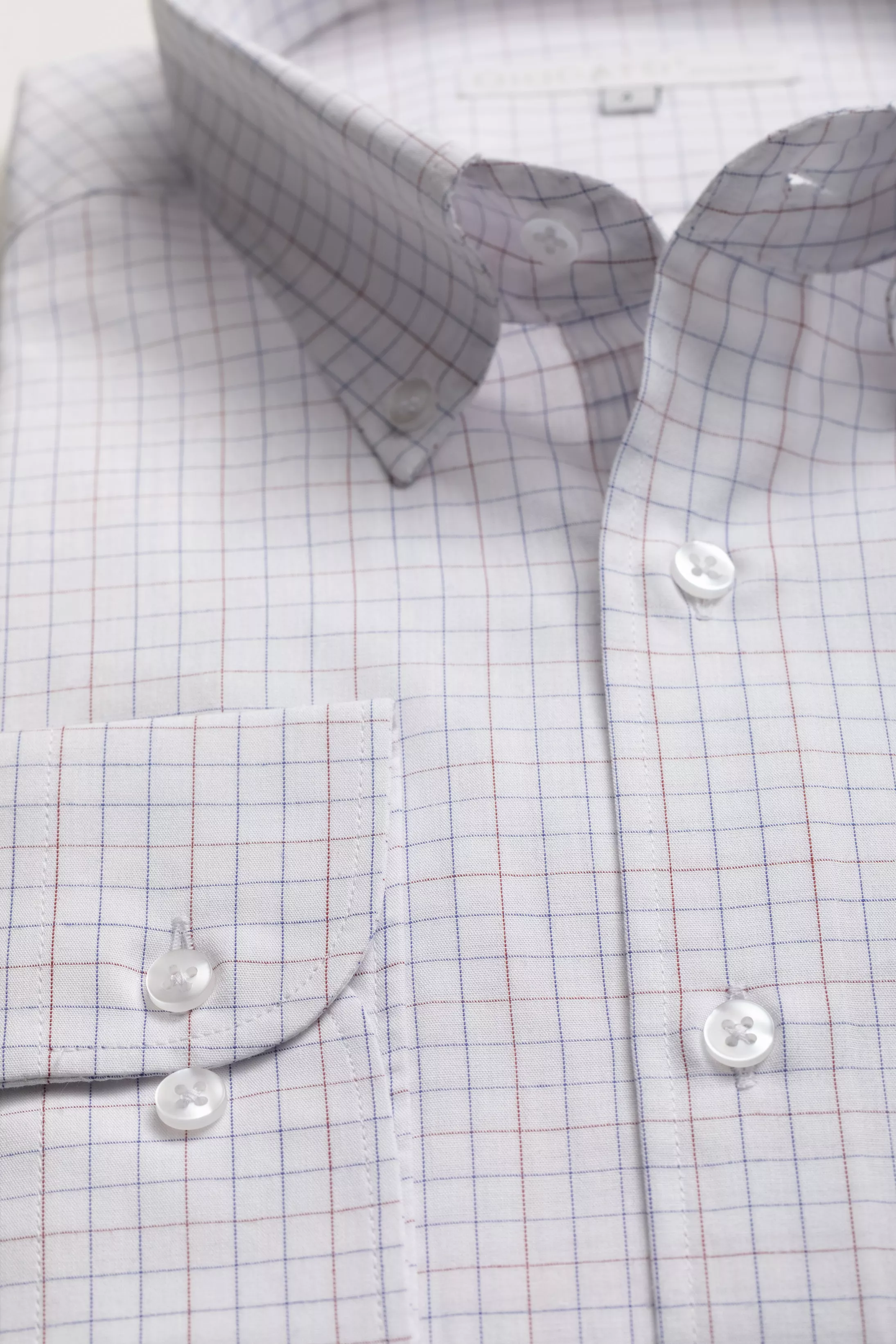 Camisa Manga Longa Regular Branco quadriculado azu... - Diodato Alfaiataria