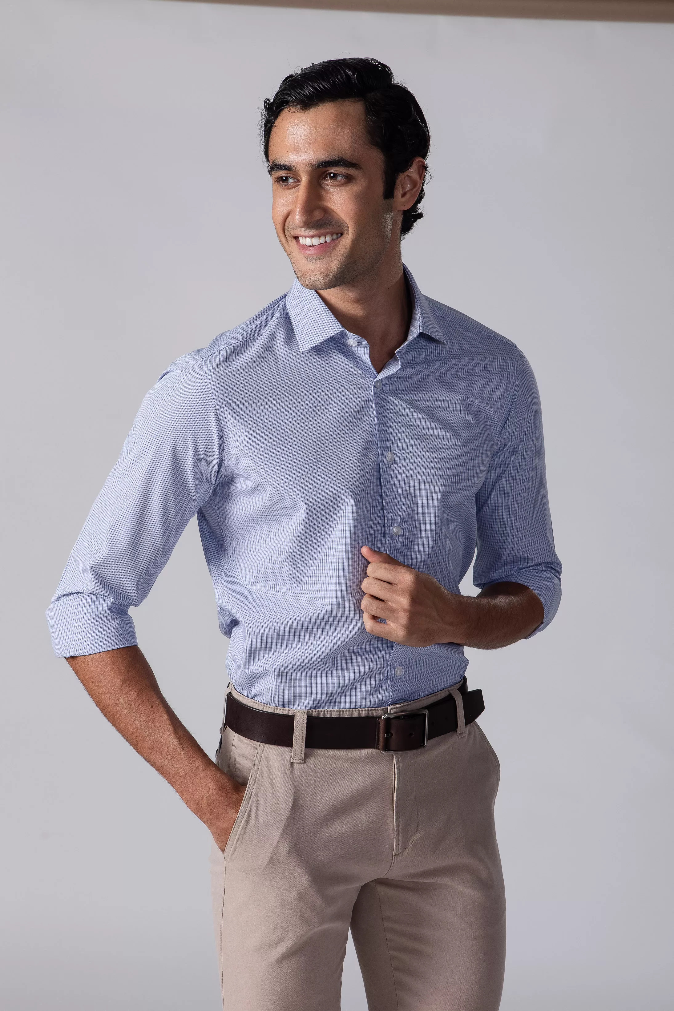 Camisa Manga Longa Slim fit Quadriculado azul - Diodato Alfaiataria