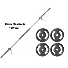 Kit Barra Maciça Recartilhada 150 Cm Com 16 Kg de ... - KLMASTERFITNESS
