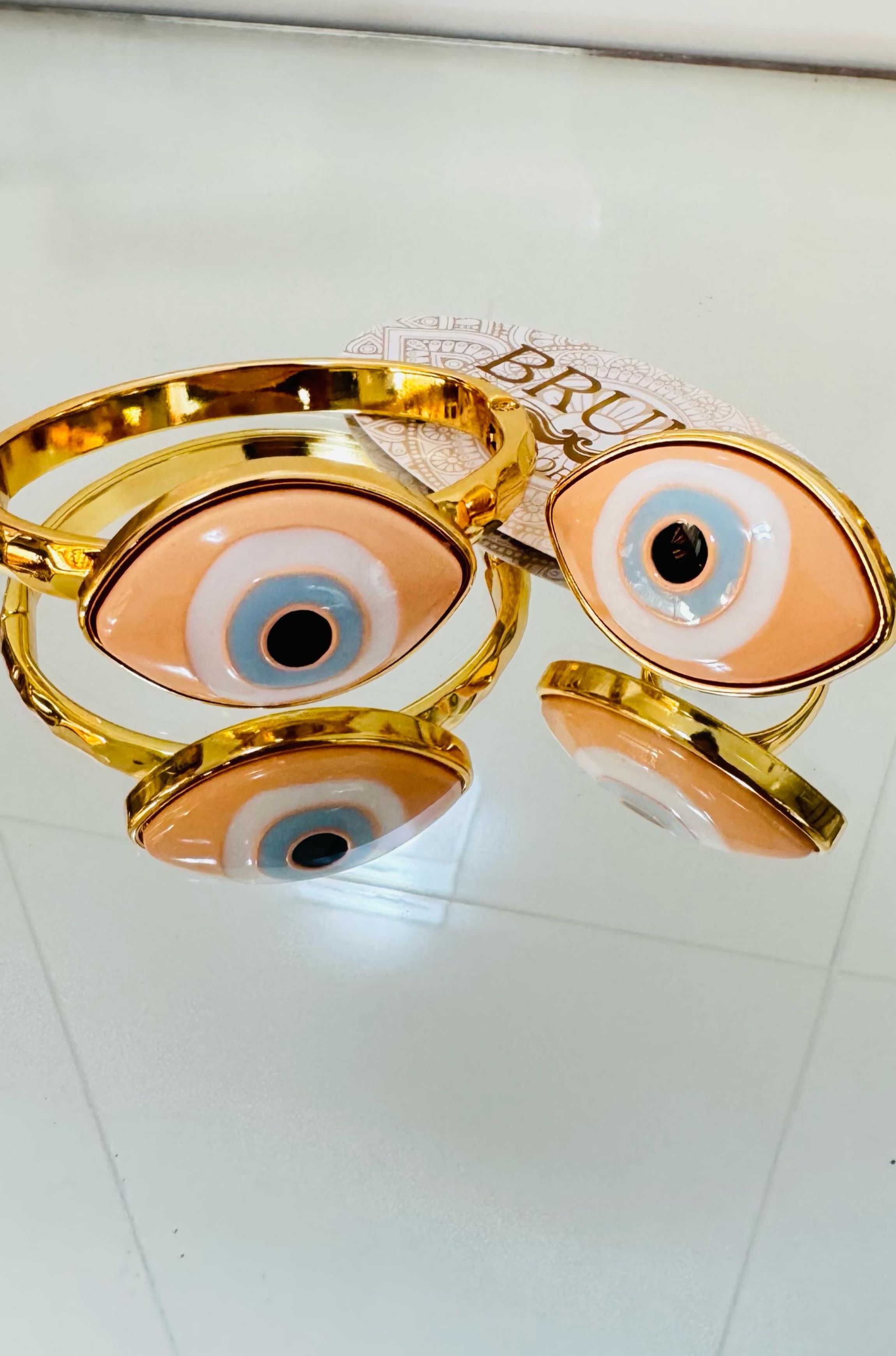 Pulseira + Anel de Olho Grego Salmão - Bruna Acessórios