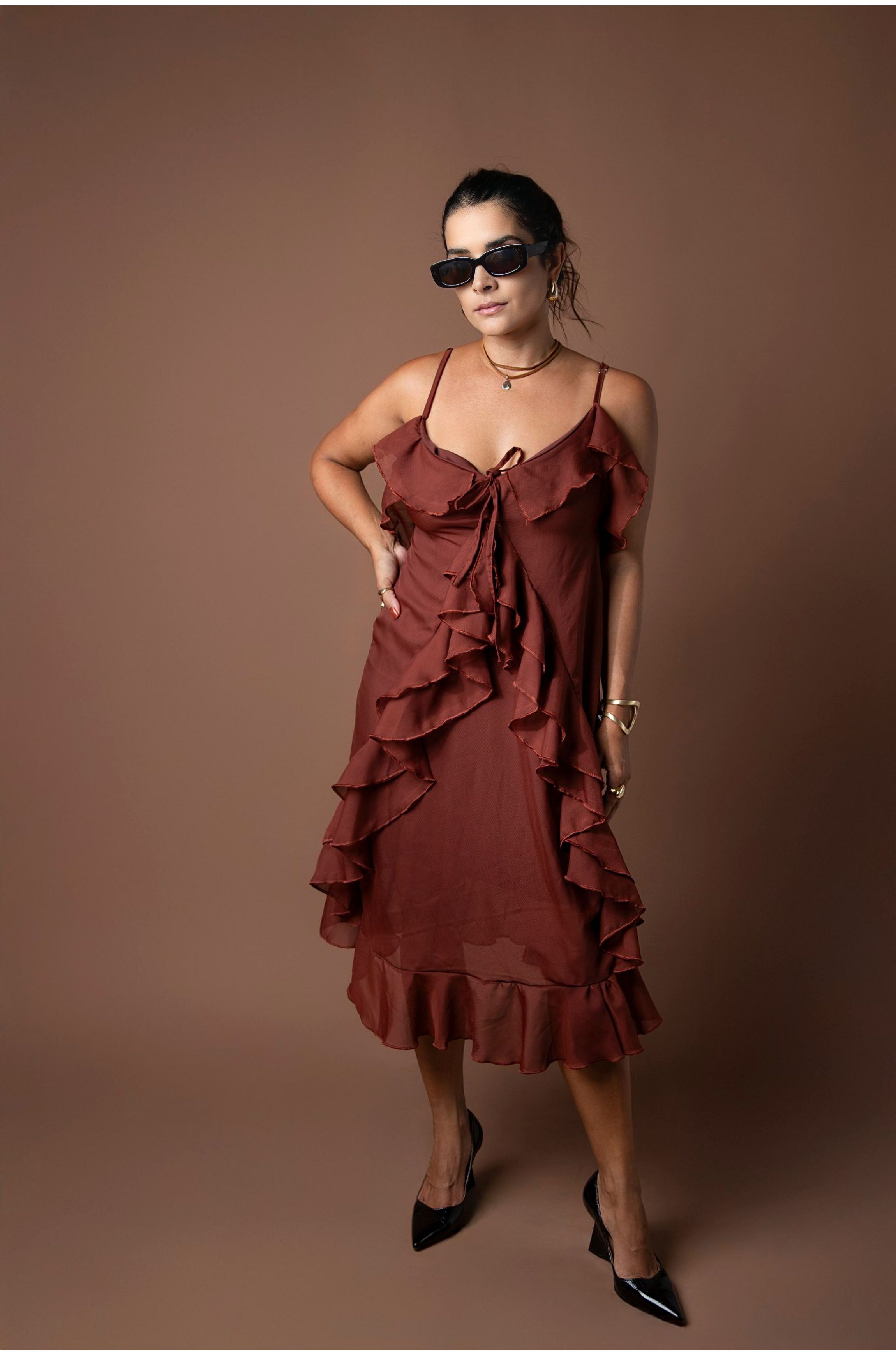 Vestido Helena Chocolate - Bruna Acessórios