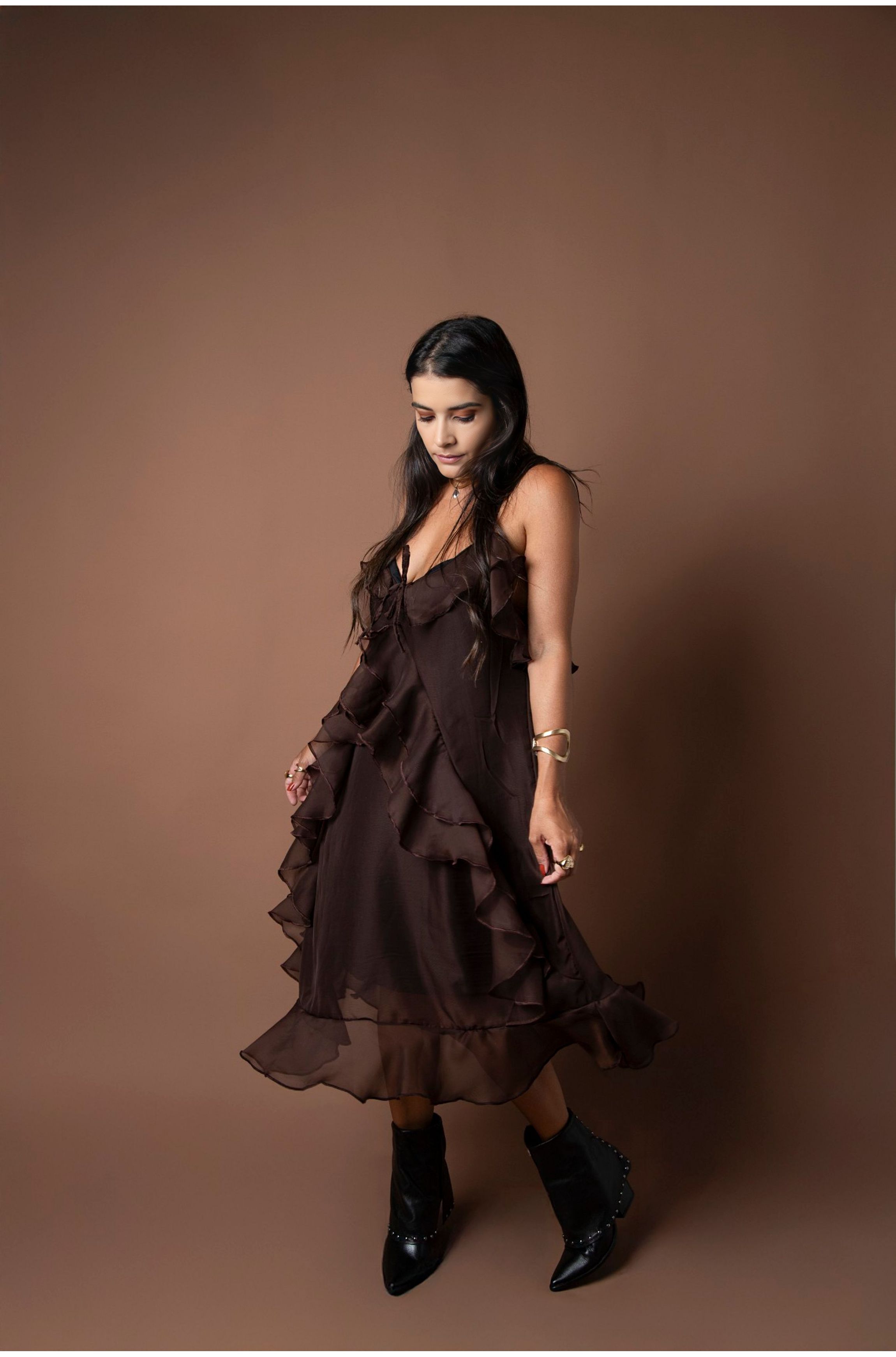 Vestido Helena Marrom Café - Bruna Acessórios