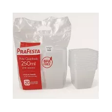Pote Quadrado Com Tampa 250ml c/20 - Padrao PFT - PÉ DE MOLEQUE