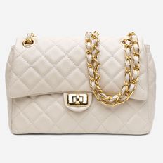 Bolsa Feminina de Couro Legítimo OffWhite Vittal Barbara Design Matelassê