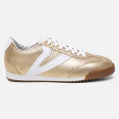 Tênis Feminino Couro Legítimo Naomi Dourado Casual Vittal Clássico Retrô