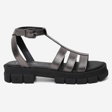 Sandália Feminina Vittal Couro Legítimo Ônix Chloe Tratorada Confortável