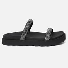 Papete Flat Feminina Marie Preta Com Strass Brilho Vittal 
