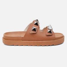 Sandália Birken Feminina Em Couro Vittal Chiara Caramelo Com Sparkle