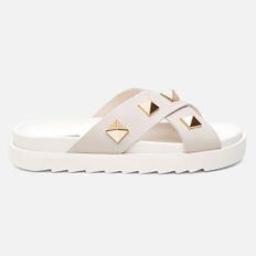 Sandália Birken Feminina Em Couro Vittal Marina Offwhite Tiras Cruzadas Com Sparkle