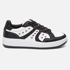 Tênis Feminino Sneakers Com Metais Loren Branco e Preto Vittal