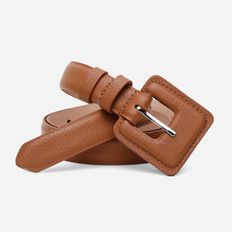 Cinto Feminino Paola Vittal Couro Caramelo Fivela Quadrada