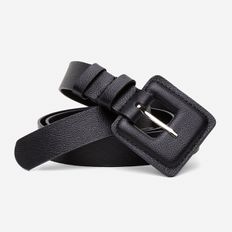 Cinto Feminino Paola Vittal Couro Preto Fivela Quadrada