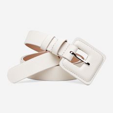 Cinto Feminino Paola Vittal Couro OffWhite Fivela Quadrada