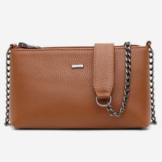 Bolsa Feminina Vittal Clutch Annelise em Couro Legitimo Caramelo Alça Corrente