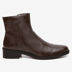 Bota Chelsea Feminina Vittal Sofia em Couro Legitimo Cano Curto e Zíper Café