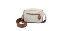 Bolsa Transversal Couro Legitimo Matelassê Off White com Whisky