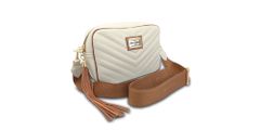 Bolsa Transversal Couro Legitimo Matelassê Off White com Whisky