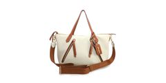 Bolsa Feminina Bowling Couro Legitimo Off White com Detalhes Whisky