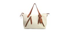 Bolsa Feminina Bowling Couro Legitimo Off White com Detalhes Whisky