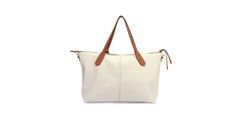 Bolsa Feminina Bowling Couro Legitimo Off White com Detalhes Whisky