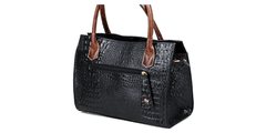 Bolsa Pasta Couro Legitimo Preta com Marrom Croco Oliver Mour