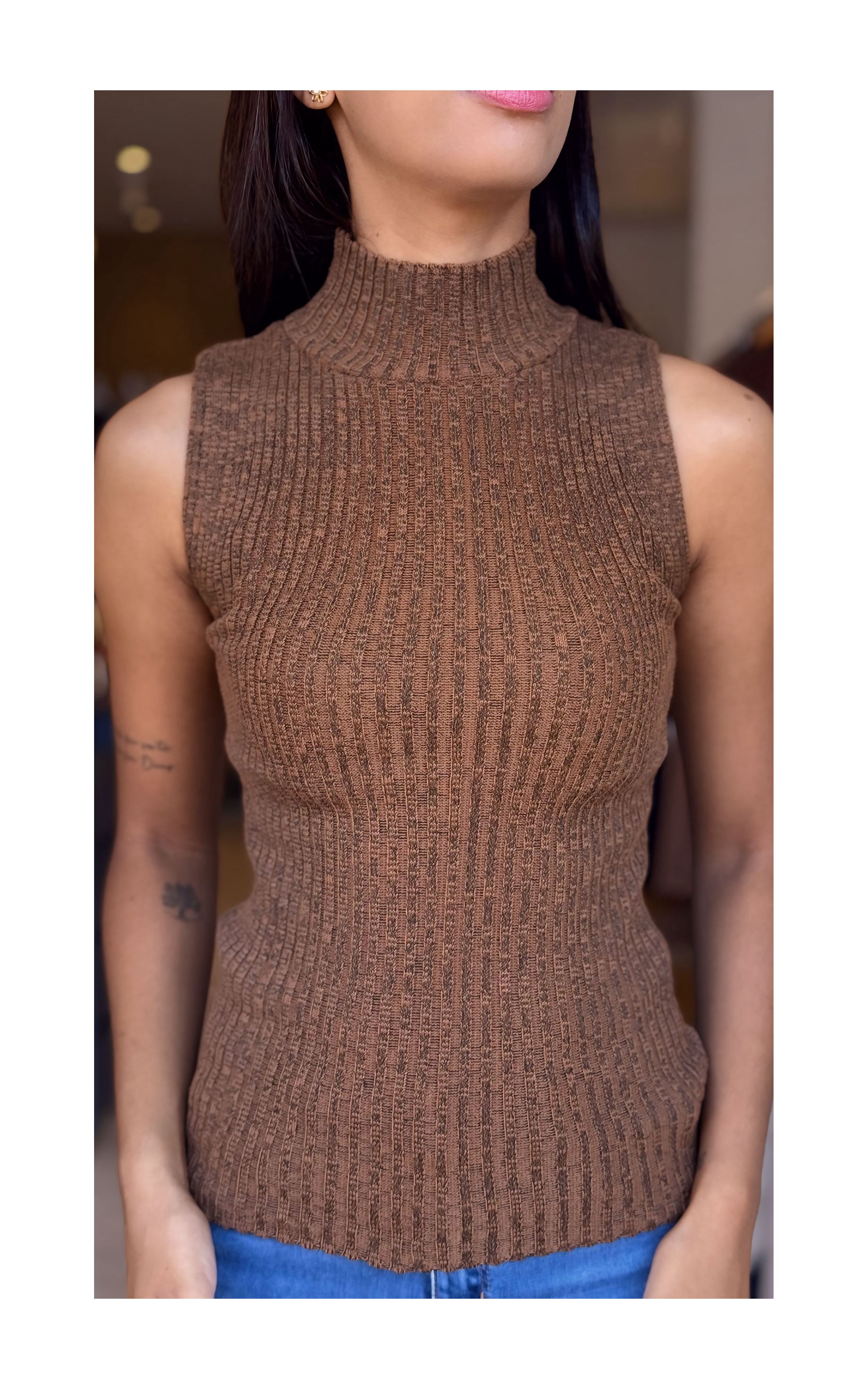 Tricot Feminino Gola Alta Garrafinha Básico Marrom - GIOVANA MODAS
