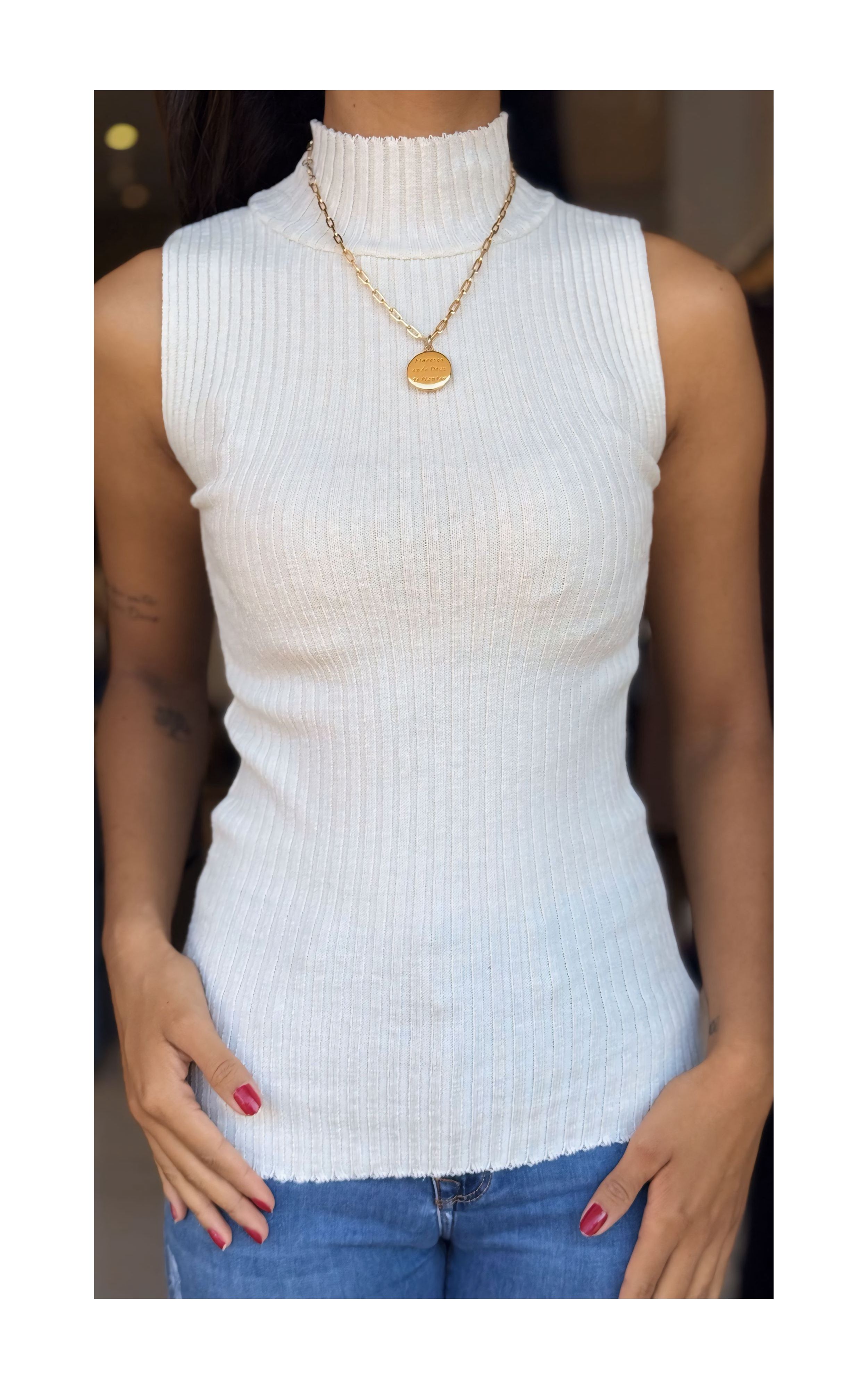Tricot Feminino Gola Alta Garrafinha Básico Off Wr... - GIOVANA MODAS