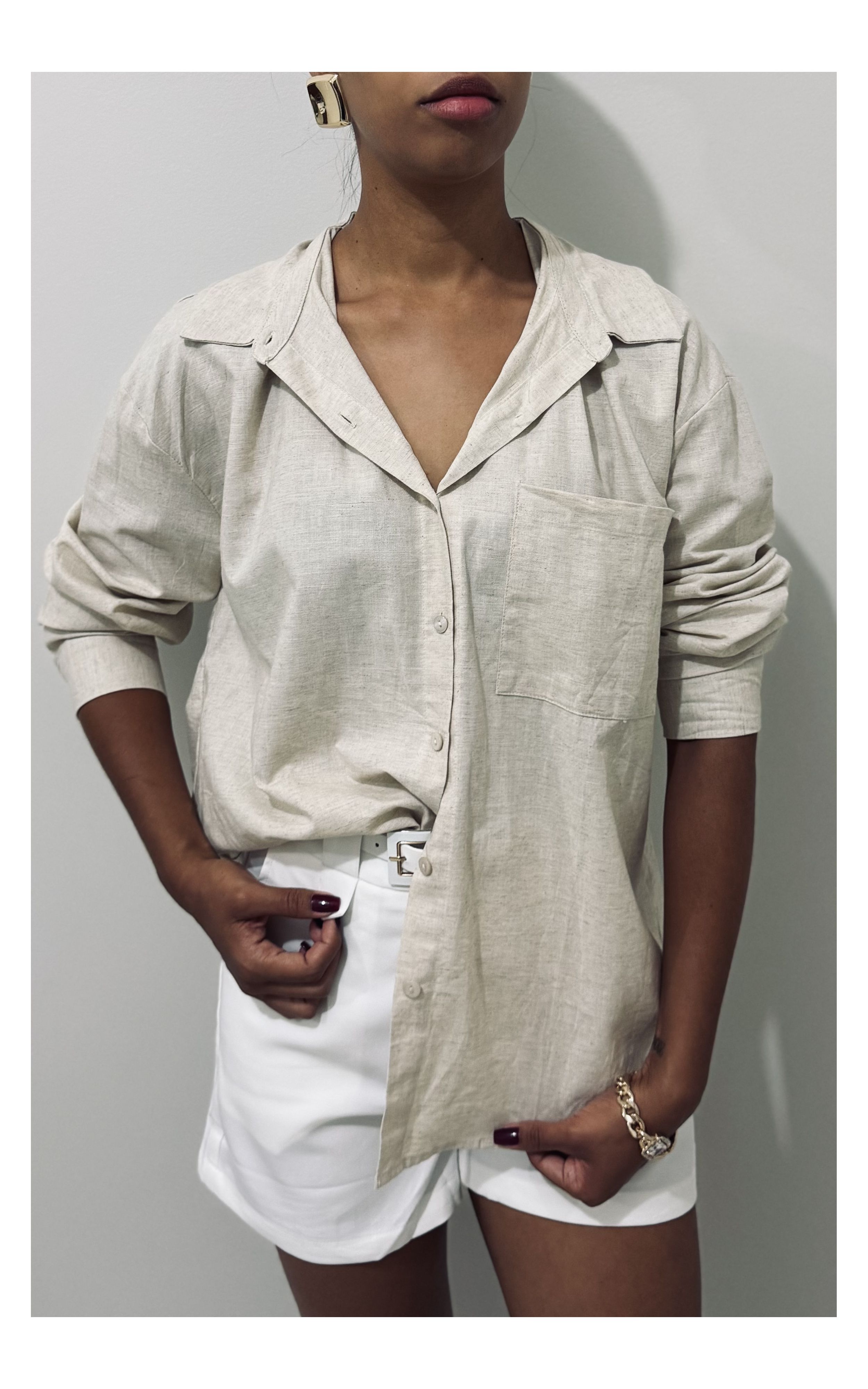 Camisa Feminina em Linho com Algodão - Manga Longa... - GIOVANA MODAS