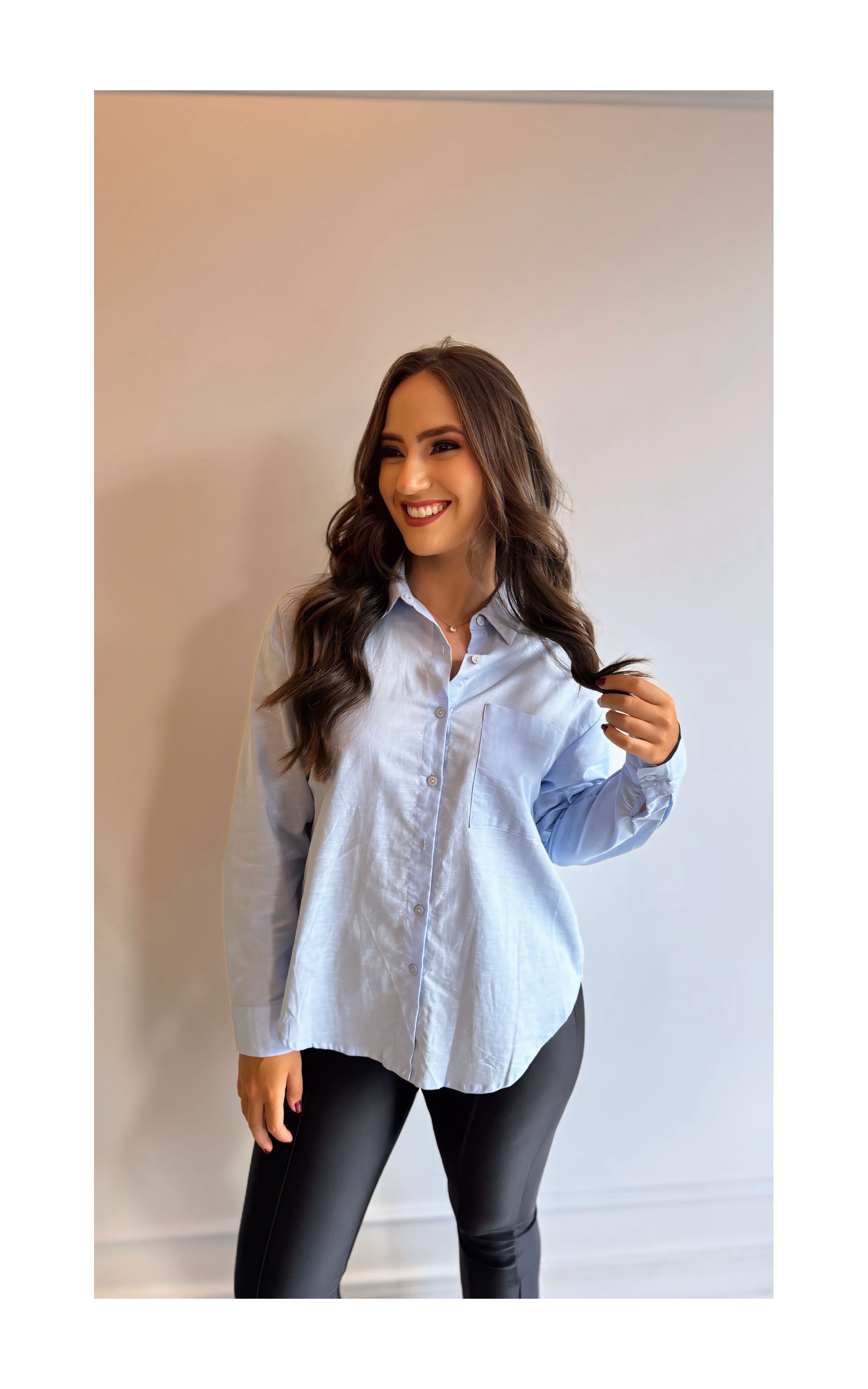  Camisa Feminina em Linho com Algodão- Manga Longa... - GIOVANA MODAS