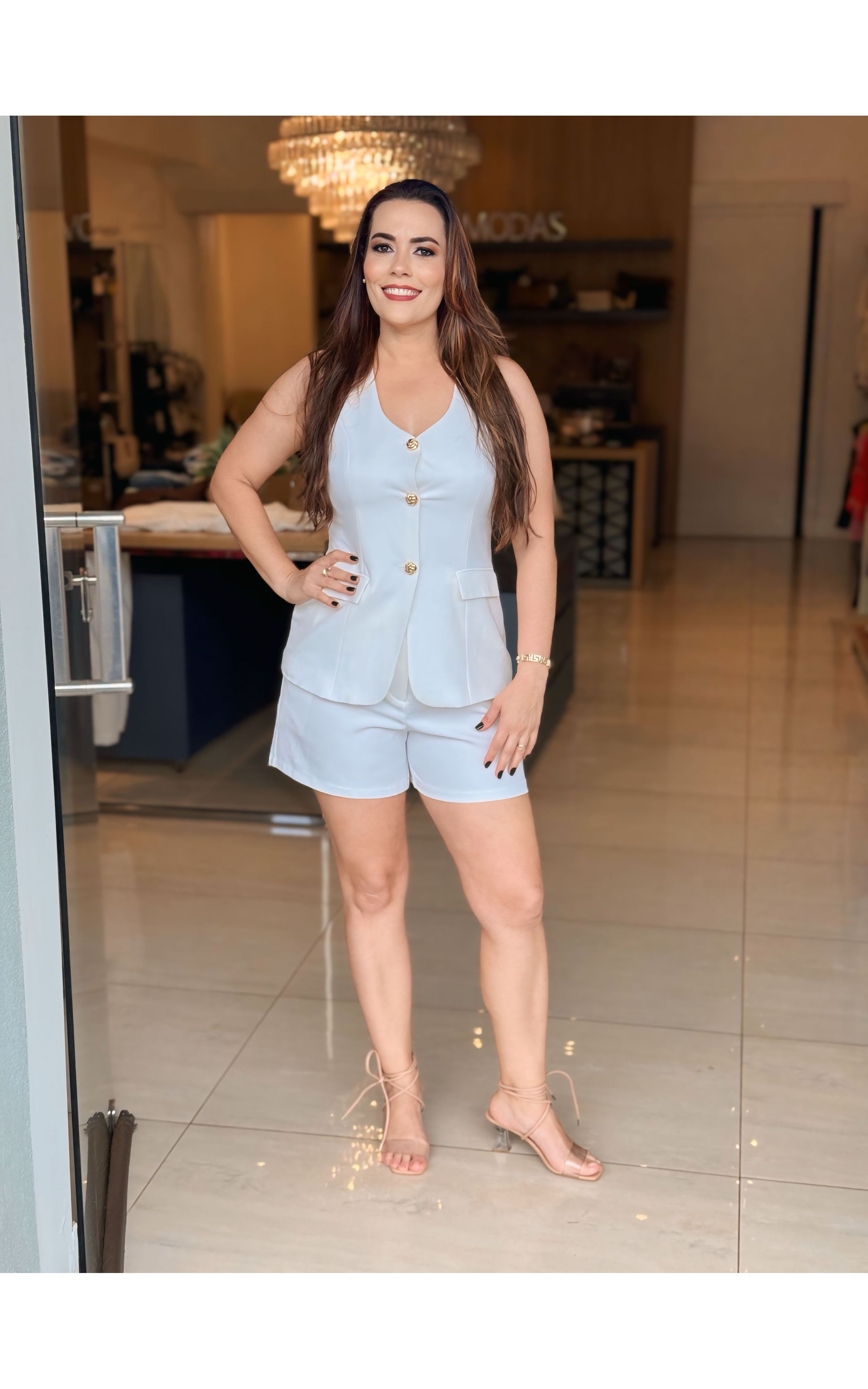 CONJUNTO BRANCO BOTÕES SHA SHA - GIOVANA MODAS