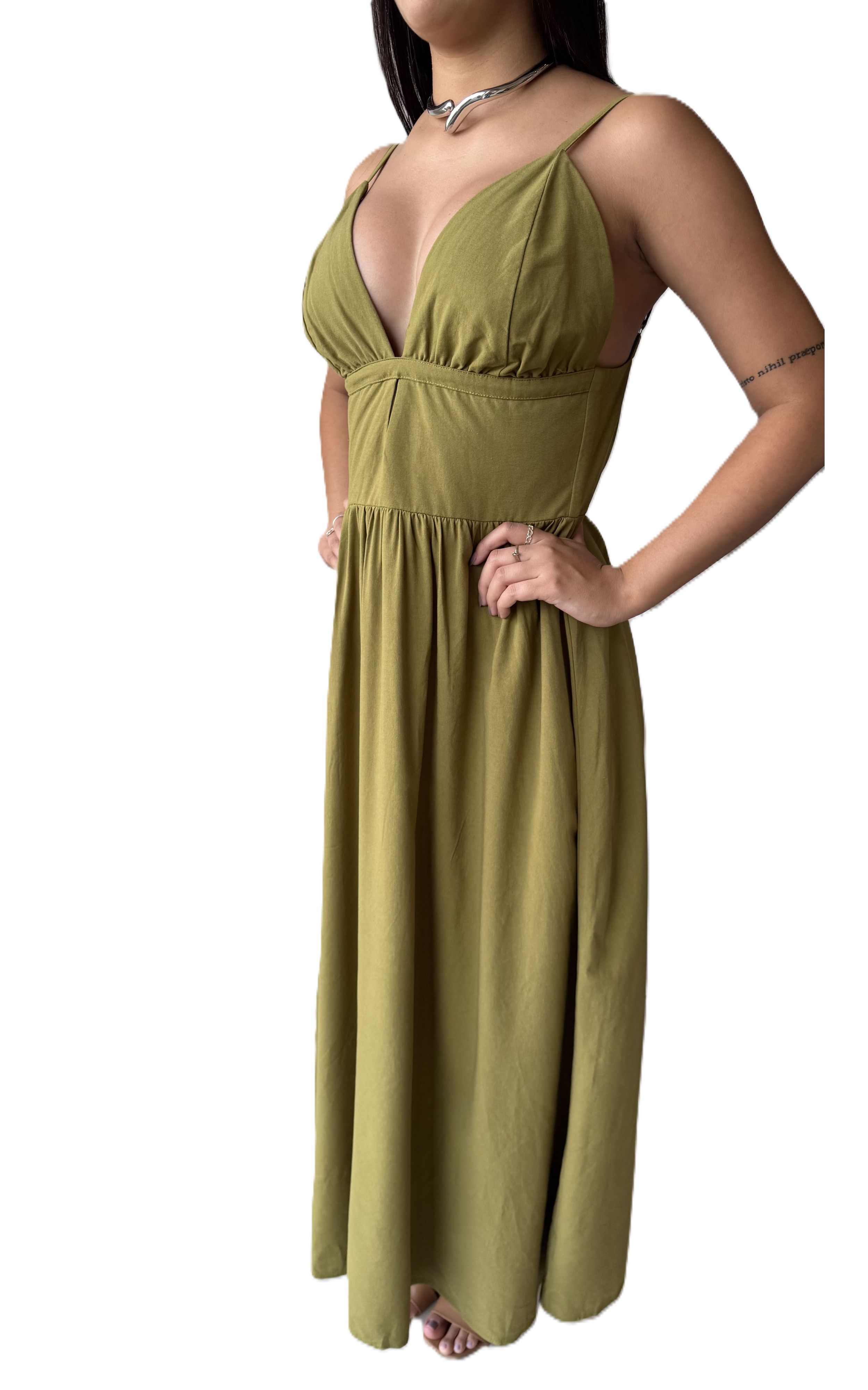 VESTIDO LONGO VERDE MILITAR GIOVANA MODAS - GIOVANA MODAS